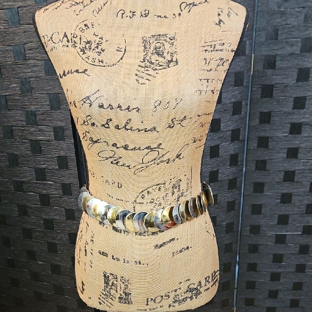 Vintage Y2K Mixed Metal Disc Stretch Belt - Silver & Gold Two-Tone - 27”